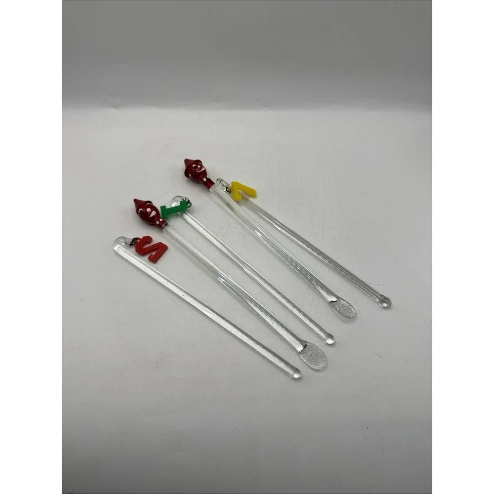 Vintage Hand Blown‎ Glass Swizzle Sticks Cocktail Stirrers Set of 5